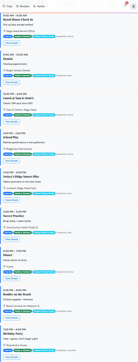 ClanCal group calendar screenshot showing a shared schedule